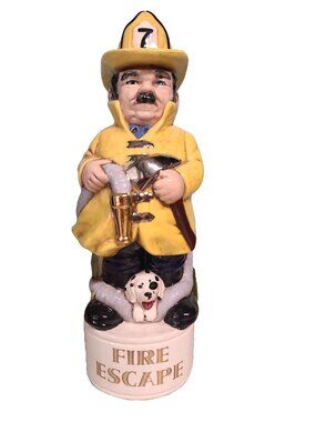 Vintage Alberta Molds Fire Chief Liquor Decanter Barware Yellow EUC
